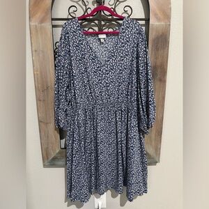 Ava&Viv Floral Blue V-Neck Dress 4X